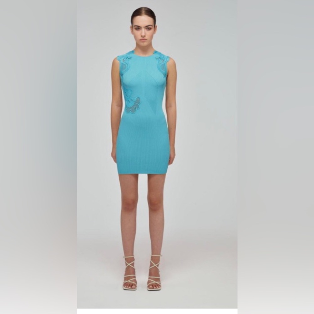 Self-Portrait Turquoise Blue Sleeveless Mini Dress